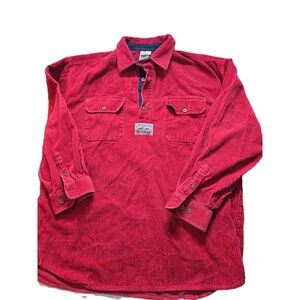 Vintage Disney Mens Red Corduroy Pullover Shirt Mickey Donald Goofy Skiing Large